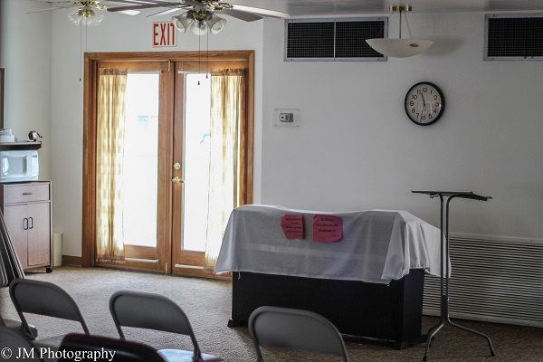 Community center piano and doors